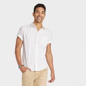 Goodfellow & Co Mens Slim Fit Fish Print Short Sleeve Button Up Shirt L NEW